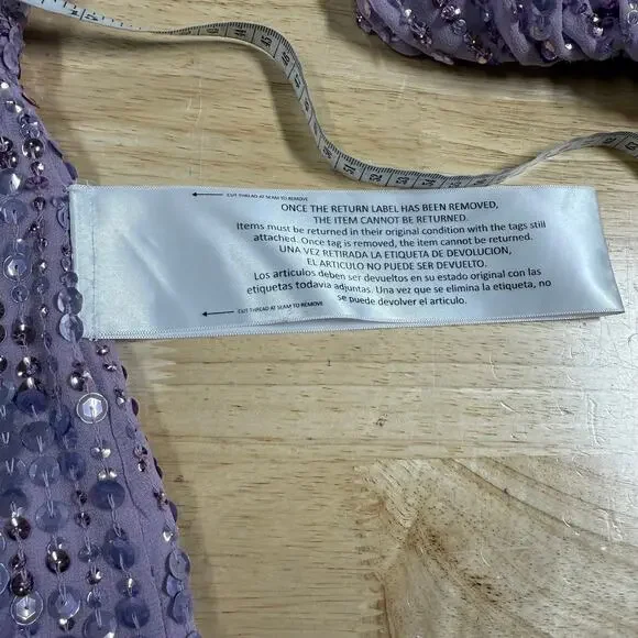 Mac Duggal NWT Purple Sequined Illusion Puff Sleeve V Neck Midi Dress Size 6